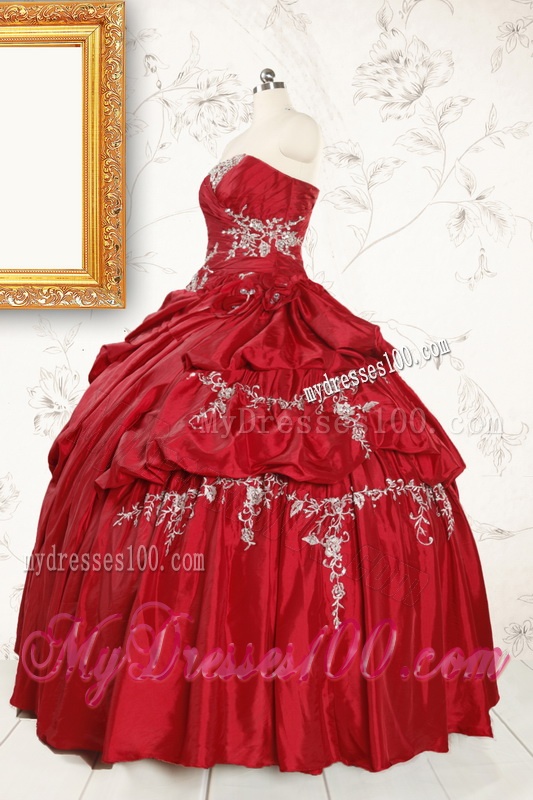 Wine Red Appliques Sweetheart 2016 Quinceanera Dress 